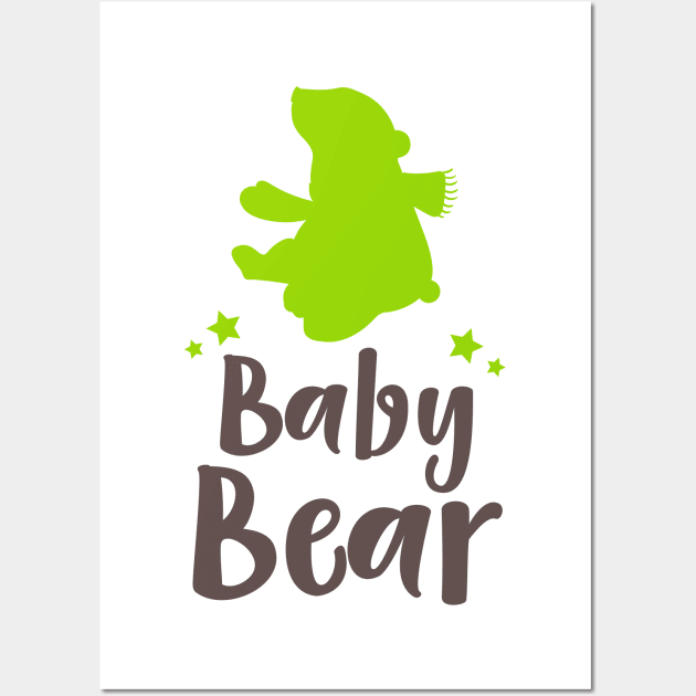 Baby Bear, Bear Cub, Cute Bear, Stars - Green Wall Art by Jelena Dunčević